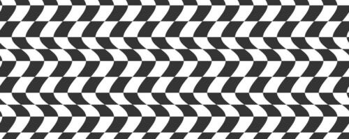 Checkerboard wavy pattern. Abstract chess square print. Black and white psychedelic optical illusion. Warped flag with geometric graphic. Y2k design for banner vector