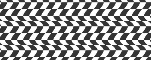 Checkerboard wavy pattern. Abstract chess square print. Black and white psychedelic optical illusion. Warped flag with geometric graphic. Y2k design for banner vector