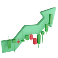 Bullish candlestick trading graph clipart flat design icon isolated on transparent background, 3D render investment and trading concept png