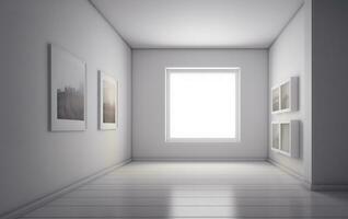 minimal room with picture frame mock up design. AI Generative. photo