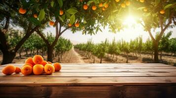 Rustic Charm, Creating a Beautiful Display on a Wooden Table Surrounded by Oranges. Copy space, AI Generative photo