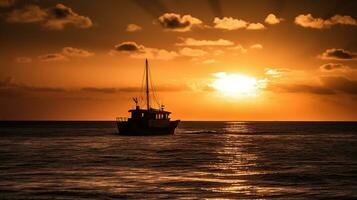 Boat on the sea at sunset in Key West, generative ai photo