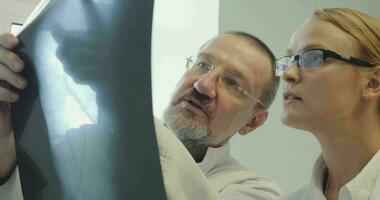 deux médecins discuter un radiographie image video