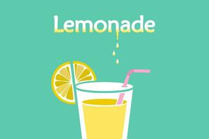 A glass of lemonade with a lemon slice and a straw. Summer drink. Refreshing beverage. vector