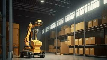 lifting robot working with transfering robot and working. AI Generative. photo