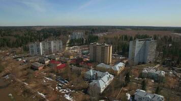 Flying over township in the country, Russia video