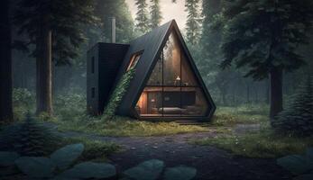 A shape room and small home in forest, AI Generative. photo