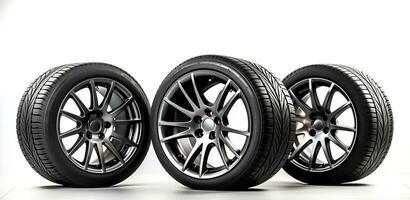 Showcasing the Pristine Car Tires and Wheels in Isolation on a white background. Generative AI photo