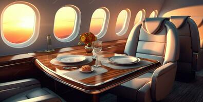 Business class travel concept luxury private jet, Generative AI photo