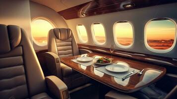 Embracing Luxury in Business Class Private Jet Travel, Generative AI photo