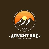 Captivating circular emblem with breathtaking mountain and sky vistas. Perfect for adventure brands, travel agencies, and environmental organizations vector