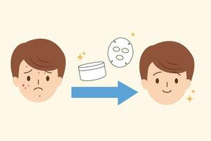 How to treat your skin. Skincare concept. problem skin. Boy or man treat his skin face vector