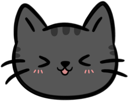Smiling black tabby cat face flat style hand drawn cartoon element illustration png