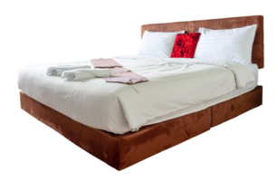 Luxurious and beautiful bed or mattress in hotel or resort room keeping clean and tidy prepared for guests isolated with clipping path in png file format.