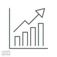 business growth icon. Histogram growing analysis. statistics progress chart. profit increase diagram presentation. outline style editable stroke. vector illustration design on white background. EPS 10