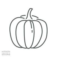 pumpkin icon, Harvest fruit and vegetables. Squash for Halloween or Thanksgiving sign for apps and websites. Editable stroke. Outline style Vector illustration. Design on white background. EPS 10