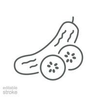 Cucumber icon on slice cross section with seeds. Element of drink and food icon for mobile concept and web apps. Editable stroke. Outline style Vector illustration design on white background. EPS 10