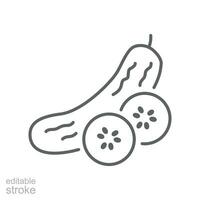 Cucumber icon on slice cross section with seeds. Element of drink and food icon for mobile concept and web apps. Editable stroke. Outline style Vector illustration design on white background. EPS 10