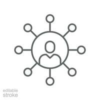 networking icon. Sharing global business network logo. Hub businessman team connection. teamwork share interaction outline style. editable stroke. vector illustration design on white background EPS 10