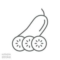 Cucumber icon on slice cross section with seeds. Element of drink and food icon for mobile concept and web apps. Outline style. Editable stroke. Vector illustration design on white background. EPS 10