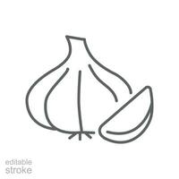 Garlic bulb icon. allium sativum healthy vegetables veggie  ingredient for food apps and websites. outline style. Editable stroke. vector illustration. design on white background. EPS 10