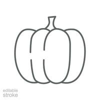 Pumpkin food icon, Harvest fruit and vegetable. Squash for Halloween or Thanksgiving sign for apps and websites. Editable stroke. Outline style Vector illustration. Design on white background. EPS 10
