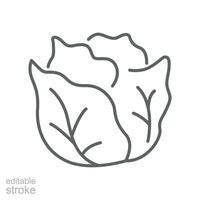 repollo icono. verde orgánico vegetal y comida logo. vegetariano ensalada receta. Fresco hojas lechuga. contorno estilo pictograma editable ataque. vector ilustración. diseño en blanco antecedentes. eps 10