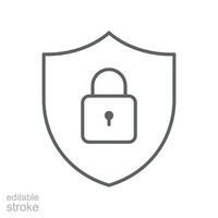 Padlock security icon outline style. Shield Lock cyber security. antivirus protection. password lock badge. private secured access Editable stroke vector illustration design on white background EPS 10