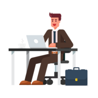 Business man working on a laptop at office desk png