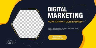 Digital marketing banner concept design with yellow abstract shapes footer banner vector