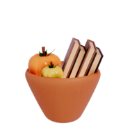 otoño calabaza con libros 3d en transparente antecedentes png