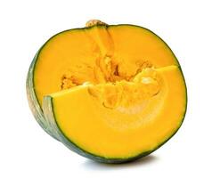 Fresh kabocha or green japanese pumpkin with slice isolated on white background with clipping path photo