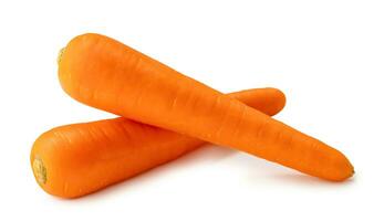 Fresh orange carrots in stack isolated on white background with clipping path Close up of healthy vegetable root photo