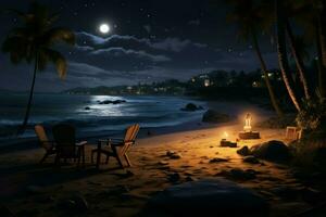 estrellado playa noche cielo. generar ai foto
