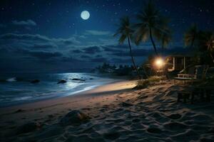 playa noche cielo. generar ai foto