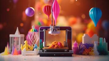 Artistic image of 3D printing process against a colorful backdrop AI Generative photo