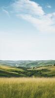 Rural tranquility featuring a blank billboard frame against rolling hills, untapped advertising potential photo
