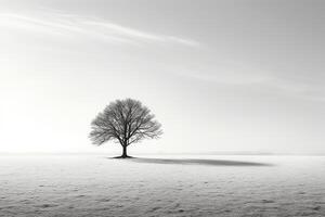 Lone tree casting shadows against stark white background AI Generative photo