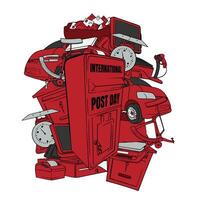 International post day campaign design in red doodle art design vector