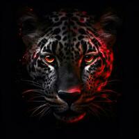 A mix between a panther and a cobra, symmetrical, black and red, red glow, Generative AI photo