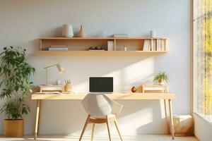 Natural Sunlight Illuminating a Minimalistic Contemporary Workspace with Copyspace AI Generative photo