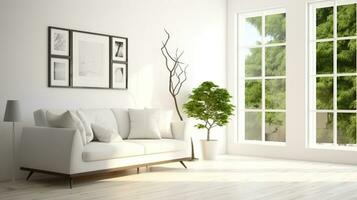 White room with sofa. Generative AI photo