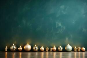 Mid-century Christmas candle holders arranged aesthetically background with empty space for text photo