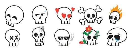 cute skull emoji emoticon for chat various expressions emotion vector