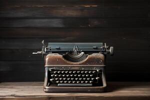 Vintage typewriter on rustic wooden background AI Generative photo