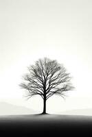 Lone tree casting shadows against stark white background AI Generative photo
