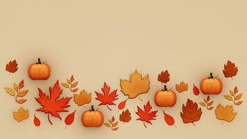 Autumn leaves and pumpkins background with 3d rendered  for advertising photo