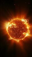 Hyper-realistic image of the sun's surface showcasing the raw power of erupting solar flares AI Generative photo