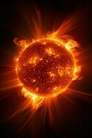 Hyper-realistic image of the sun's surface showcasing the raw power of erupting solar flares AI Generative photo