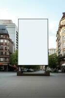histórico paisaje urbano coronado por un blanco cartelera marco, mezcla el antiguo y el nuevo ai generativo foto